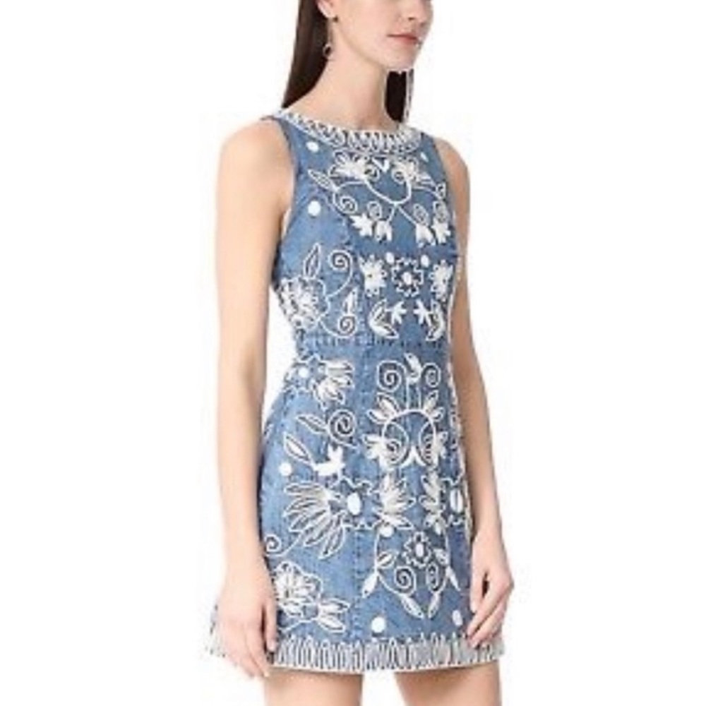 Alice + Olivia Lindsey Chambray Embroidered Dress